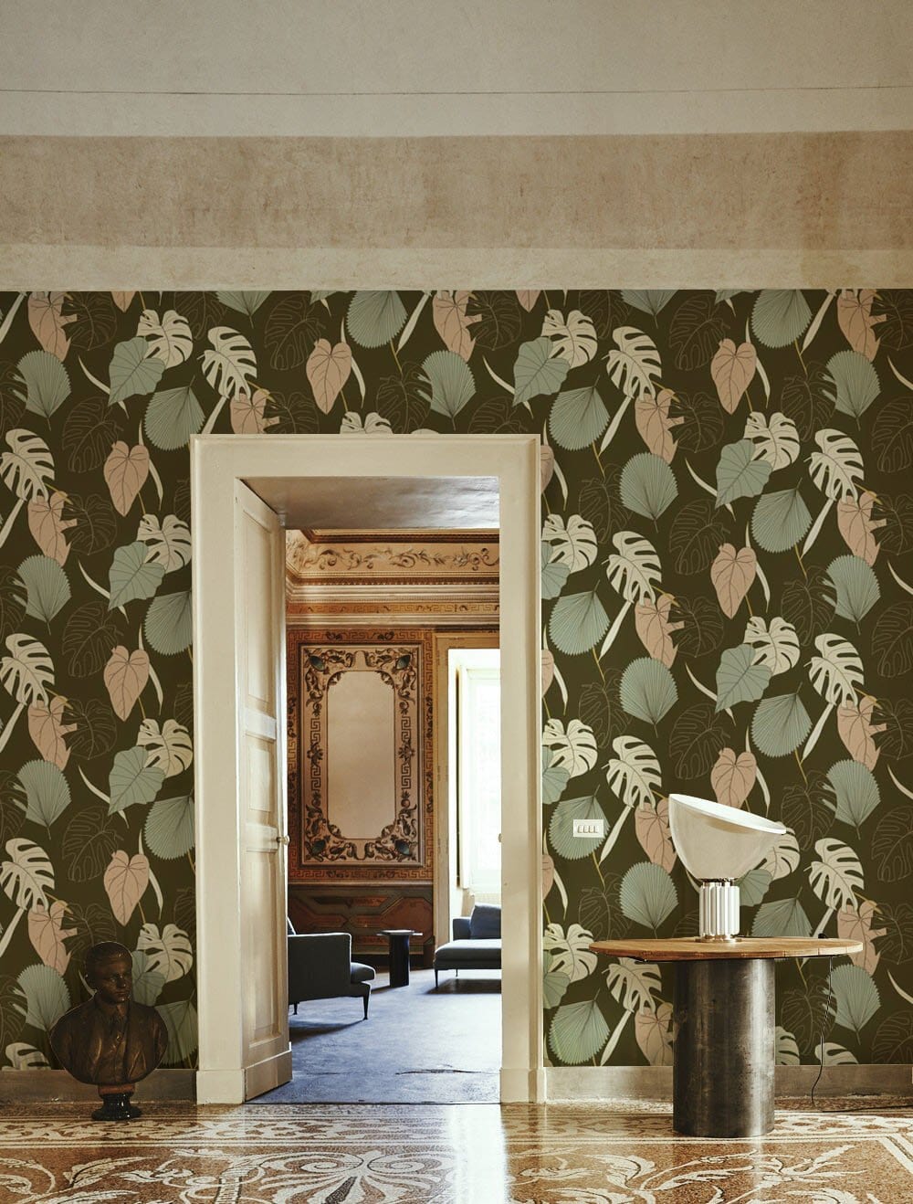 Wallpaper mural with many leaves for hallway decoration