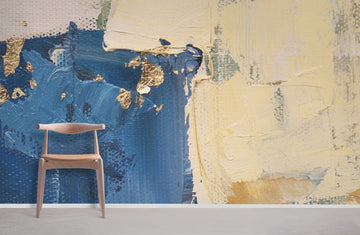 Abstract Blue Gold Brushstroke Mural Wallpaper