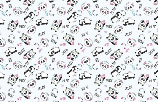 Playful Panda Cartoon Music Mural Wallpaper