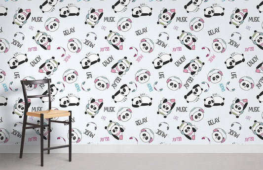 Playful Panda Cartoon Music Mural Wallpaper