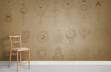 Celestial Boho-Chic Gold Mural Wallpaper