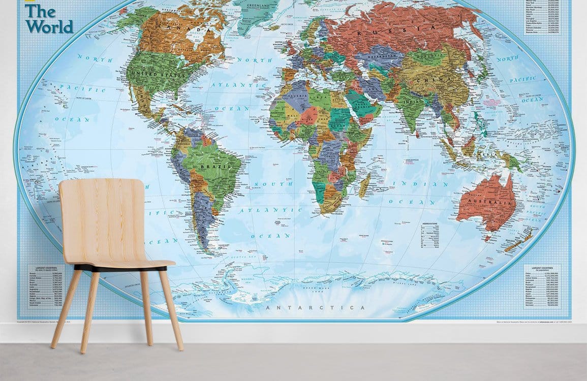 Political Explorer World Map Educational Mural Wallpaper in office