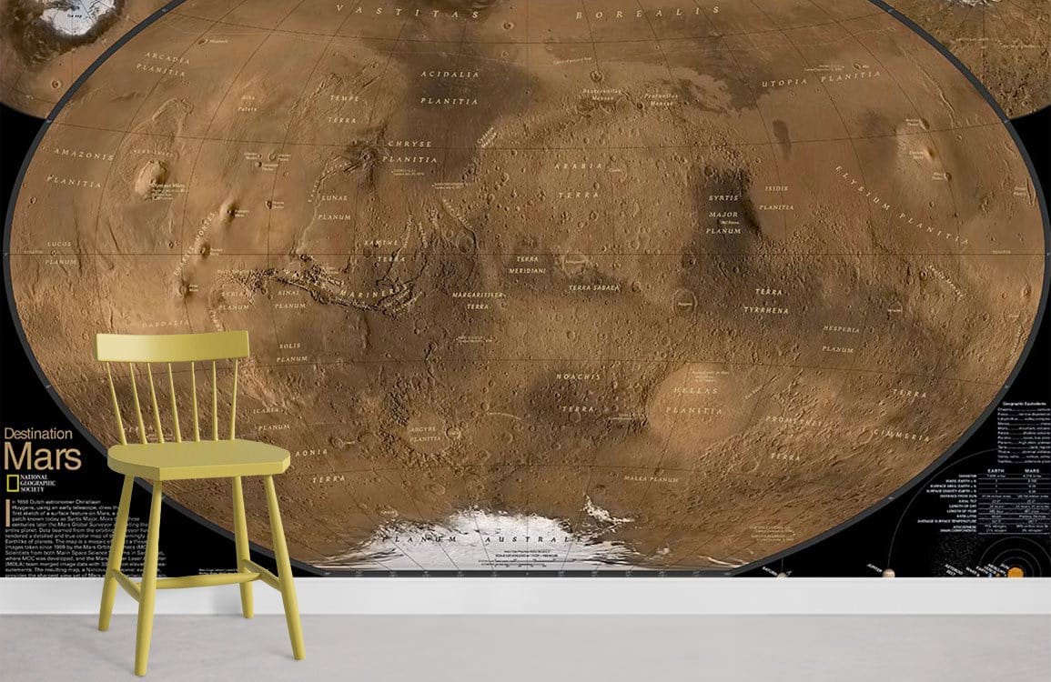 Vintage Mars Map Mural Wallpaper