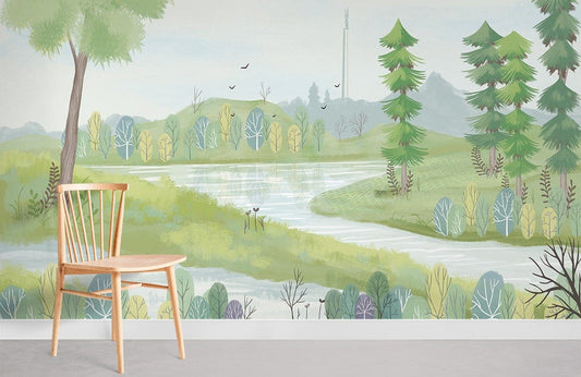 Forest Riverside Landscape Wallpaper Room