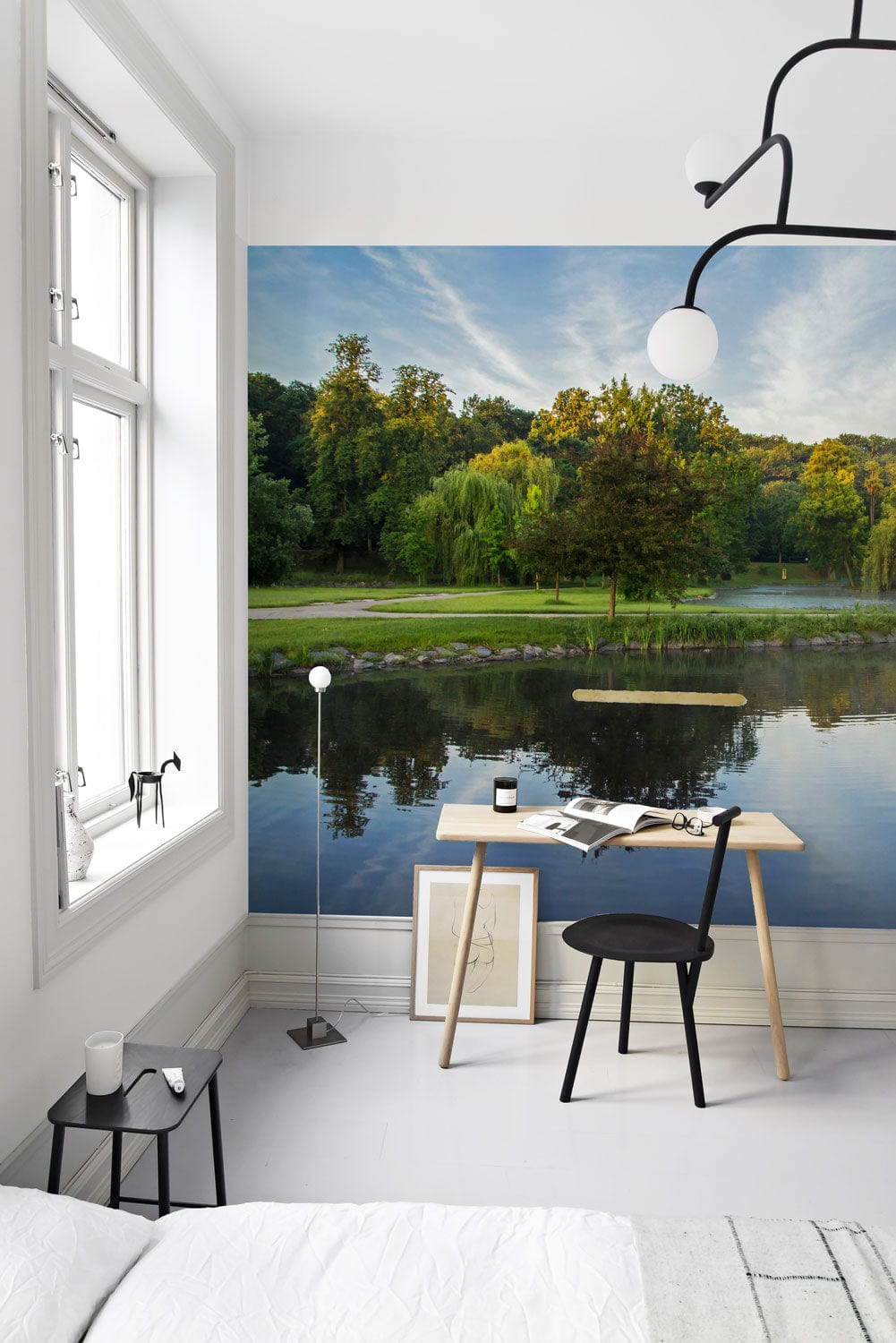 Wallpaper mural featuring natural park landscapes for use in decorating an office.