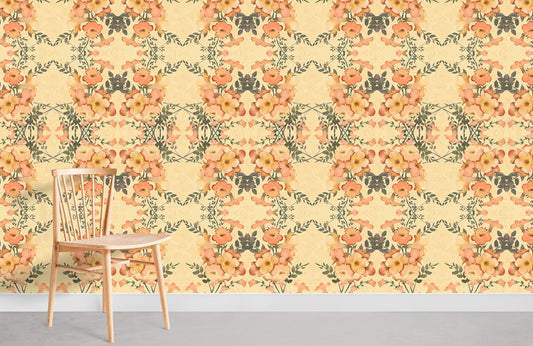 Yellow Flower Pattern Wallpaper Mural Home Decor