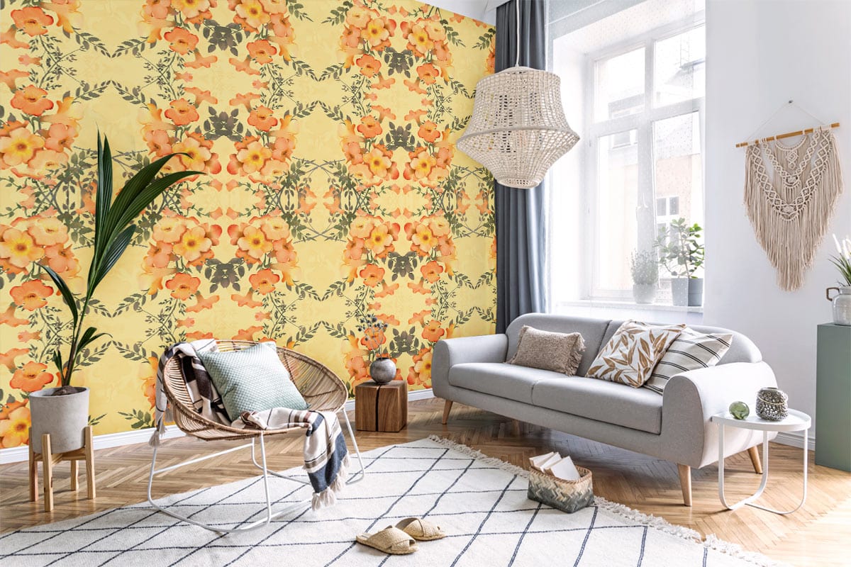 Soft Yellow Flower Wallpaper Art Decor Interior