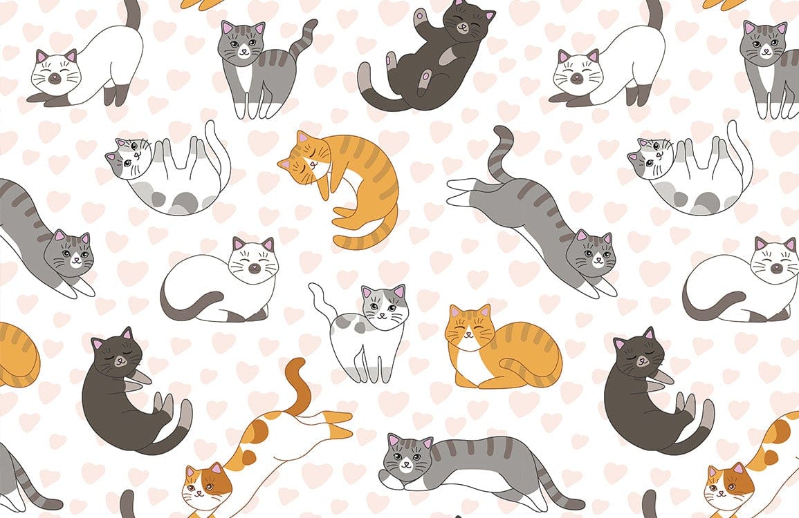 Whimsical Cat Pattern Mural Wallpaper
