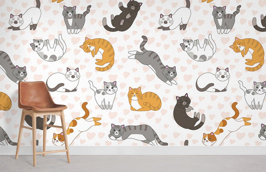 Playing Cats Cartoon Animal Mural Wallpaper for room decor