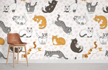 Whimsical Cat Pattern Mural Wallpaper