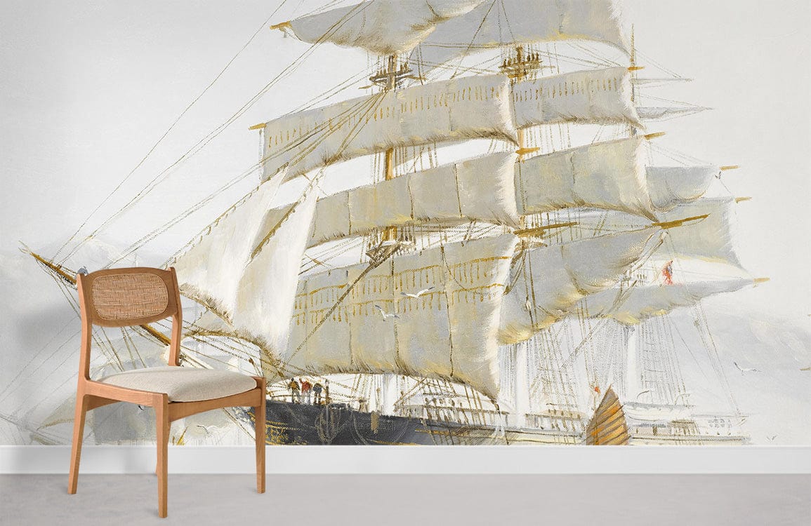 interesting wallpaper with white sailboats.
