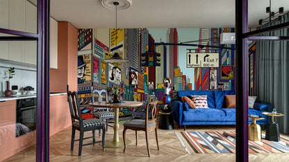 Vibrant New York City Scene Artistic Wall Mural in living room