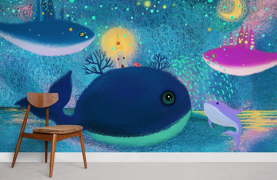 Whimsical Ocean Life Kids Mural Wallpaper