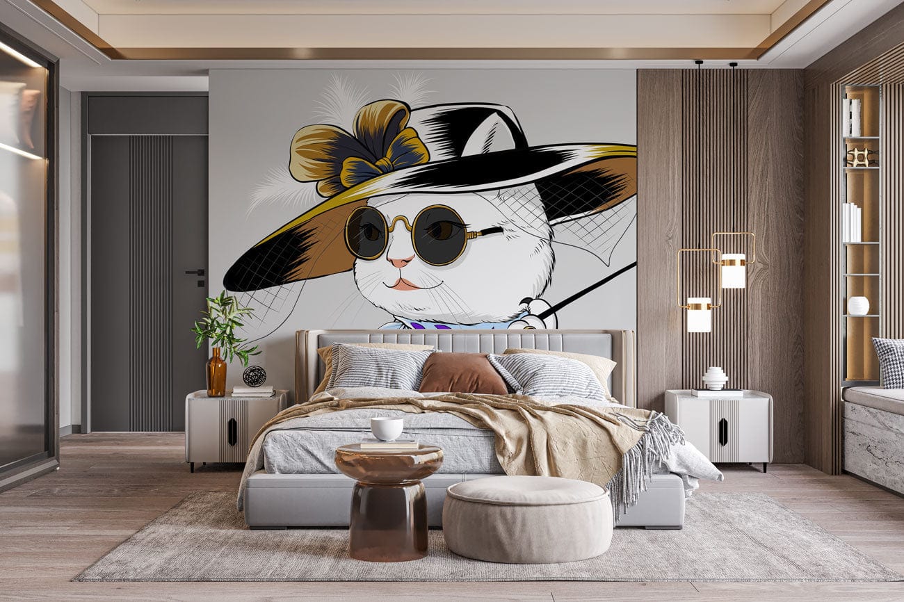 Elegant Woman Cat Printed Wallpaper Mural to Adorn Your Bedroom