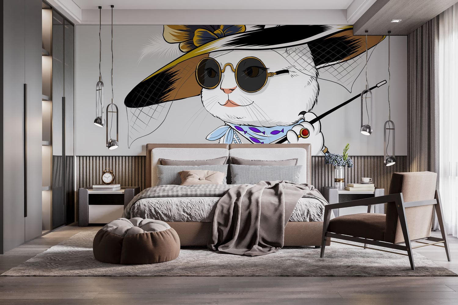 Elegant Lady Cat Wallpaper Mural Design for Use in Decorating Bedrooms