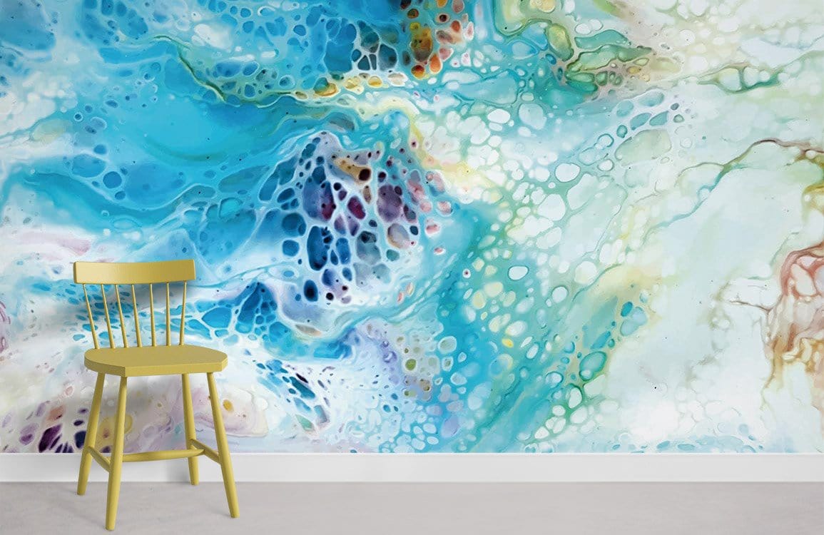 Room with a Mural of Ocean Marble Wallpaper