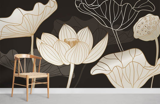 Off-white Lotus Flower Mural Room