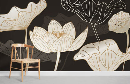Off-white Lotus Flower Mural Room