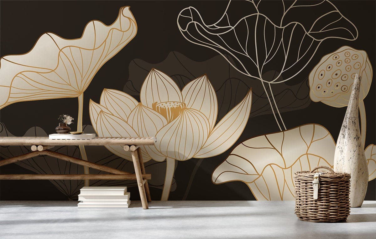 Off-white Lotus Flower Custom Wallpaper Design