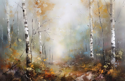 Misty Autumn Birch Forest Mural Wallpaper