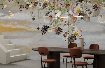 Vintage Floral Gold Brushed Mural Wallpaper