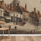 Old-time Town Street vintage wallpaper mural for room