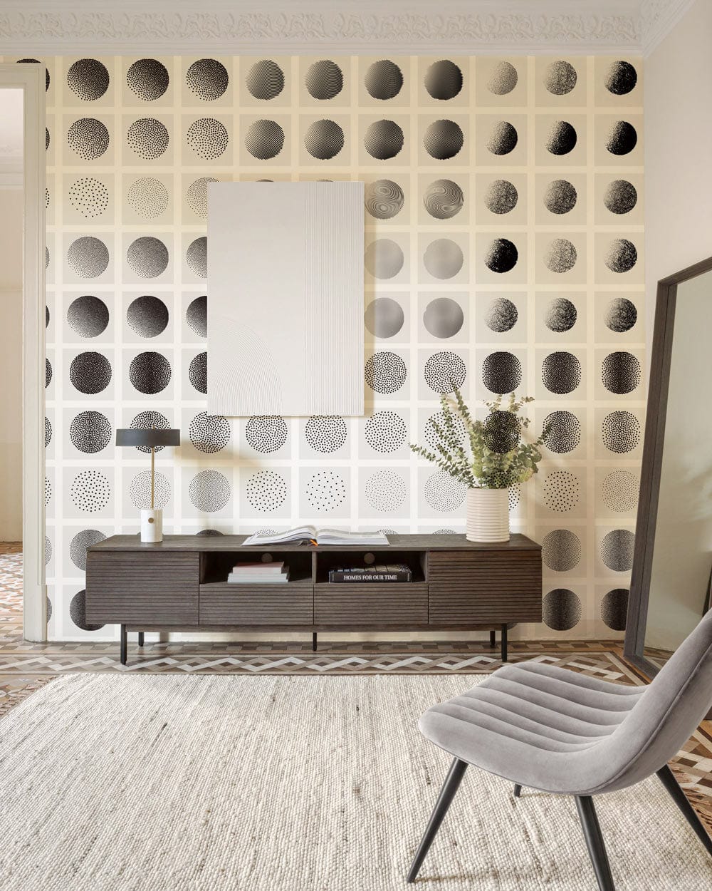 Modern Geometric Moon Phases Wallpaper for Wall in living room