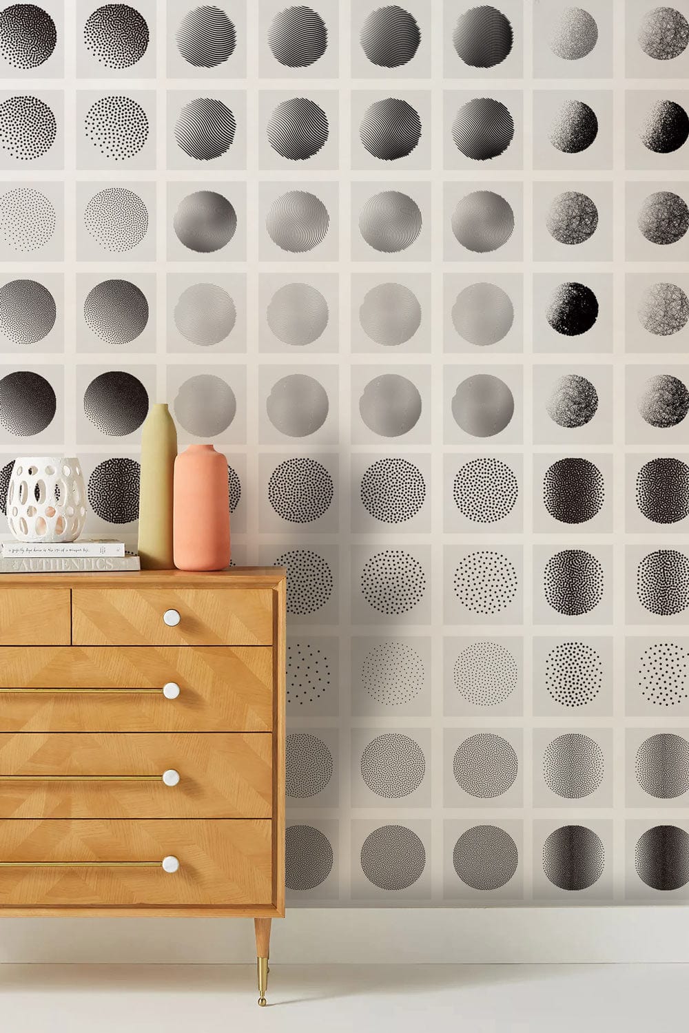 Modern Geometric Moon Phases Wallpaper for Wall in living room