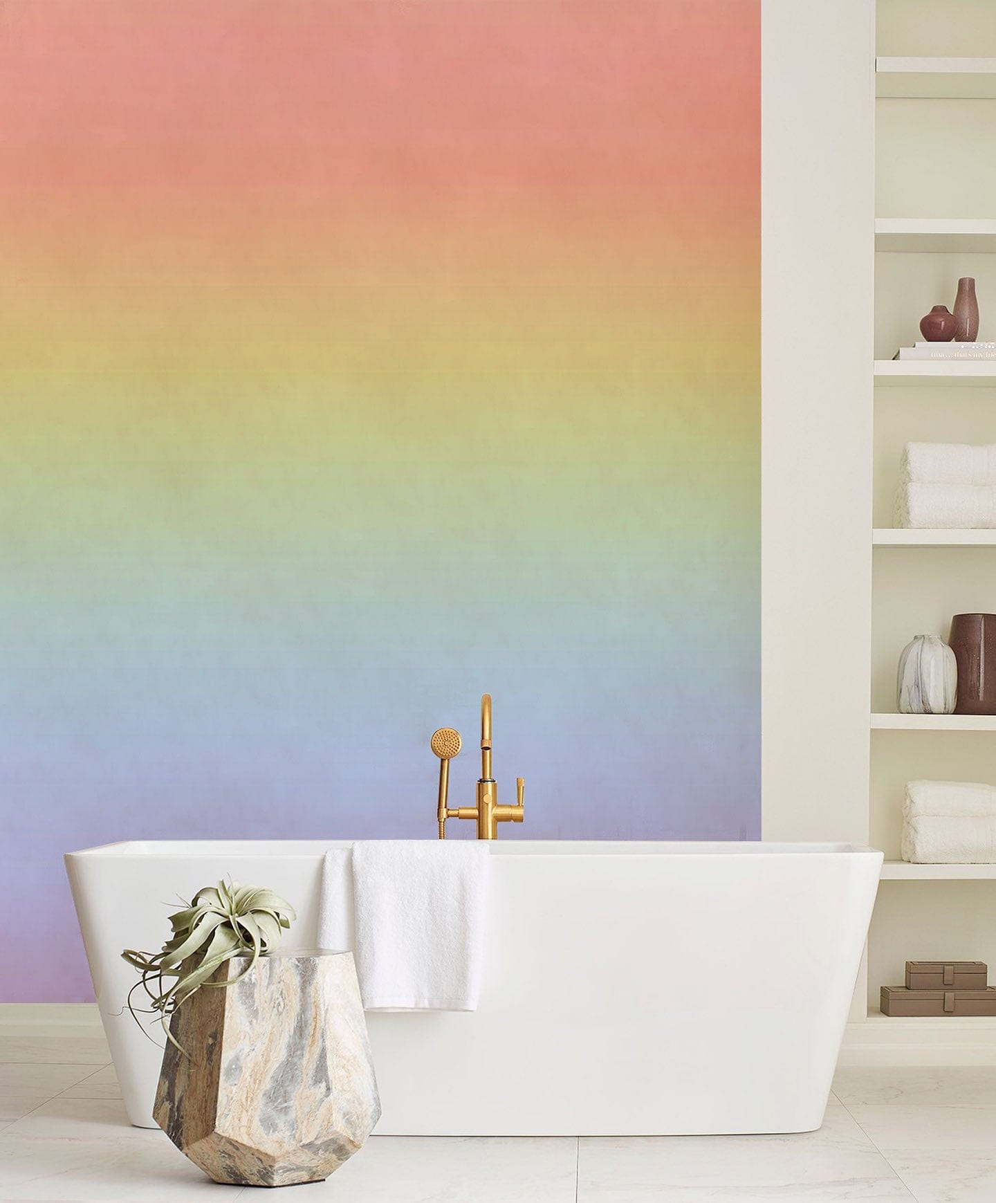 Ombre Creamy Rainbow Wallpaper Mural for Use as Decoration in the Bathroom