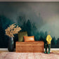 ombre green misty forest wallpaper mural for use as a decoration in the hallway