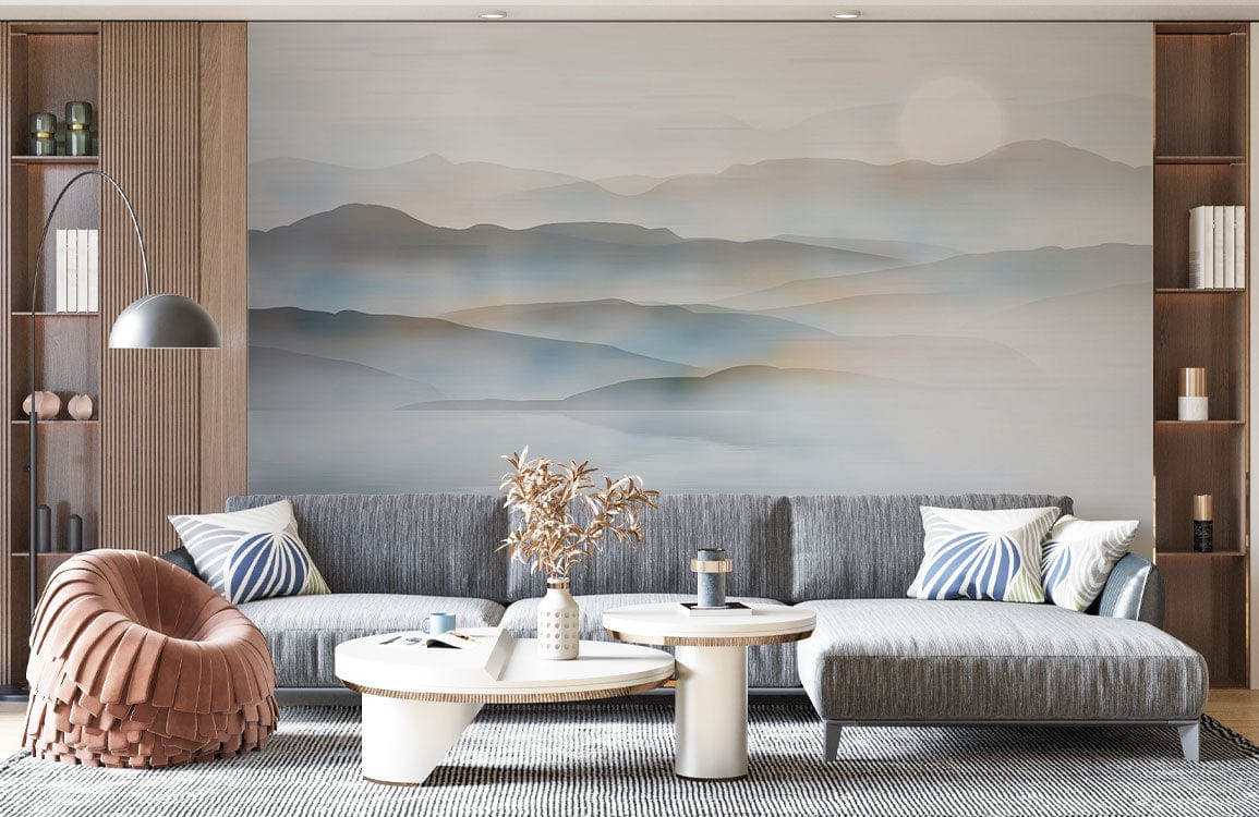 ombre ink mountain wall mural living room decor