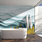 Wall Decoration for the Bathroom Showcasing an Ombre Ink Mountain Waves Wallpaper Mural