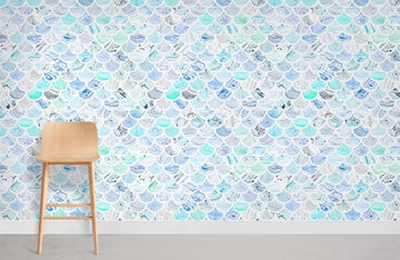 Abstract Blue Waves Artistic Mural Wallpaper