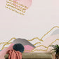 ombre pinky mountain with abstract lines wall murals for hallway decoration