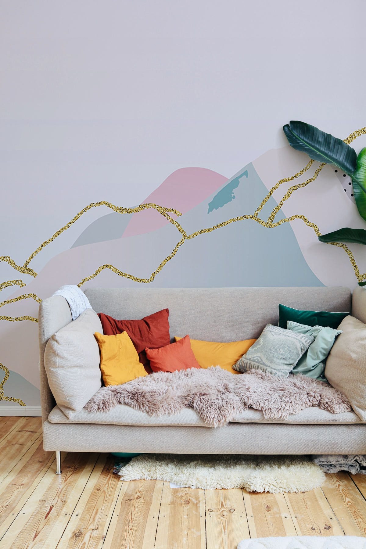 abstract lines mountain in ombre pink wall murals for living room