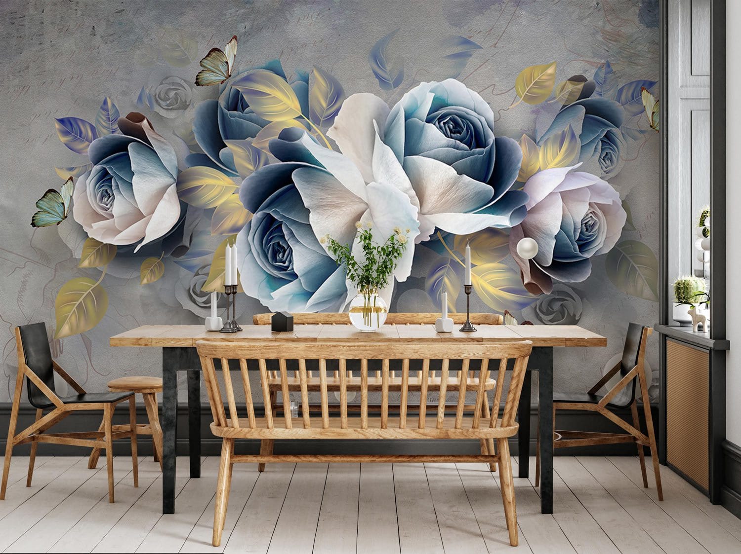 Dining Room Wall Painting Mural: Blue Enchantress with Pearls
