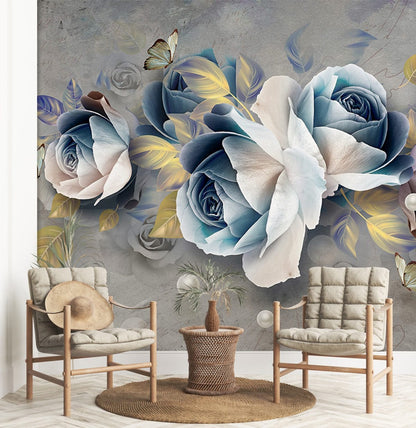 Wall Art Mural of a Blue Enchantress with Pearls in the Hallway