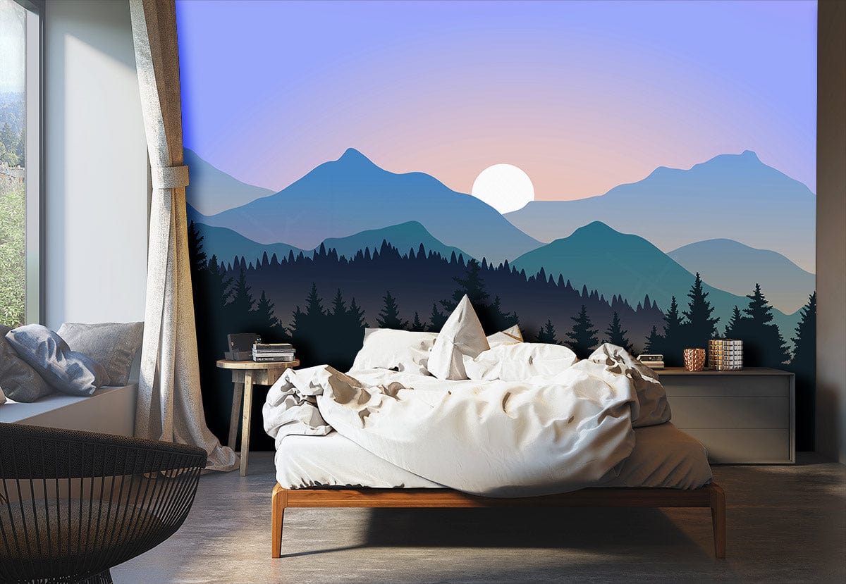 Ombre Sunset Mountain Wall Mural for bedroom decor