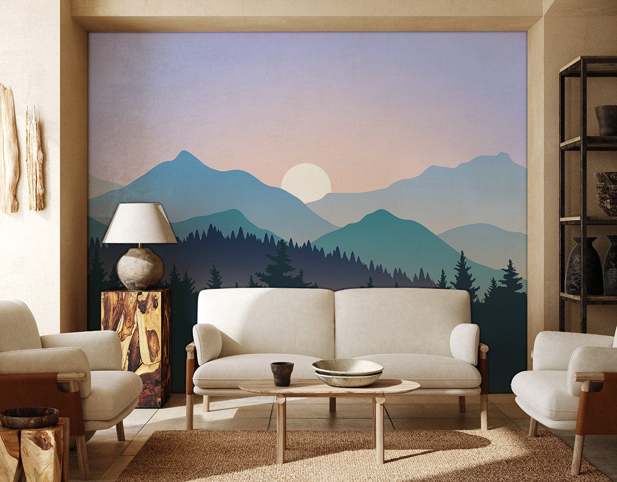 Ombre Sunset Mountain Wall Mural for hallway