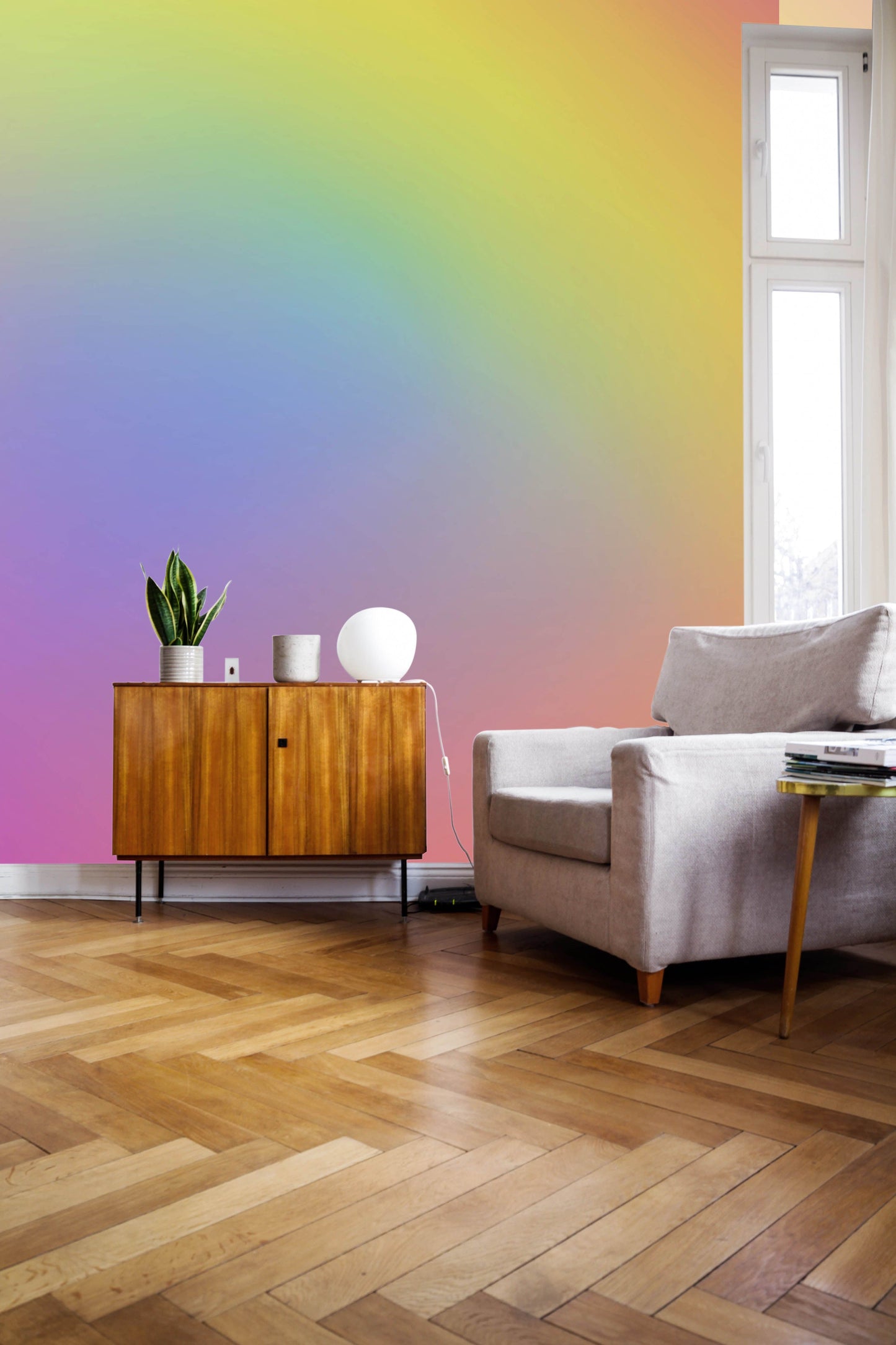 Wallpaper mural with a gradient of ombre colours, ideal for use in the foyer's decor