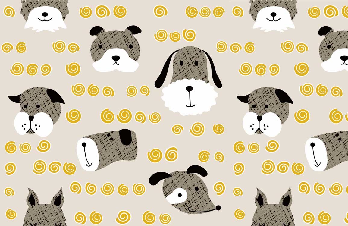 Cute Playful Dog Pattern Mural Wallpaper