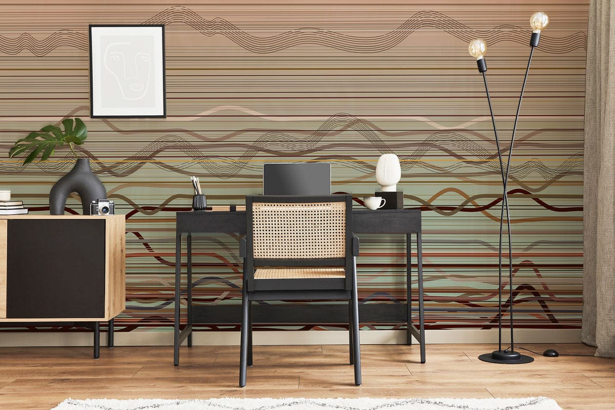 This wallpaper mural has ombre wave lines and is ideal for use as office décor.