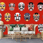 Decorate your living room with this opera masks pattern wallpaper mural.