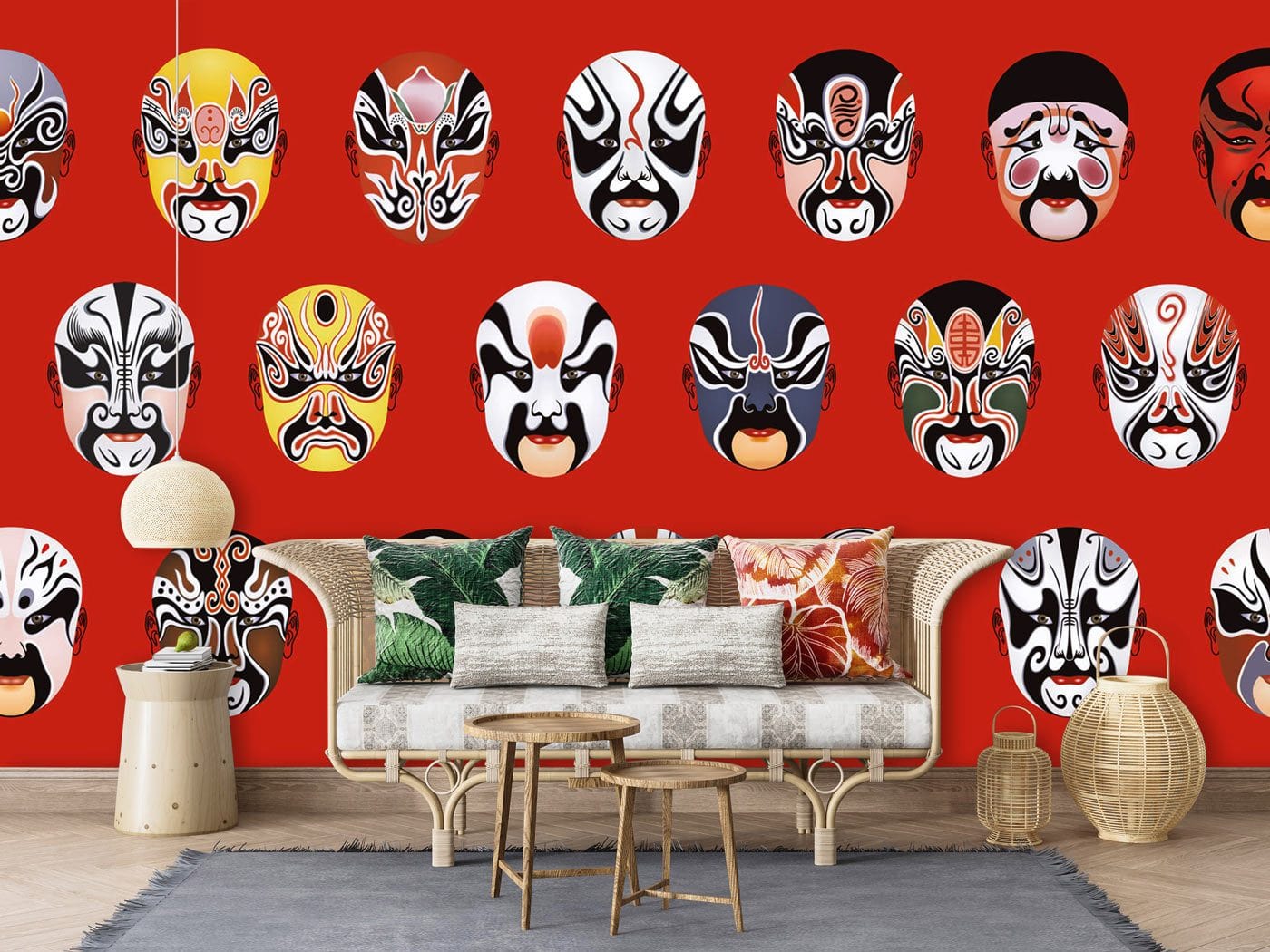 Decorate your living room with this opera masks pattern wallpaper mural.