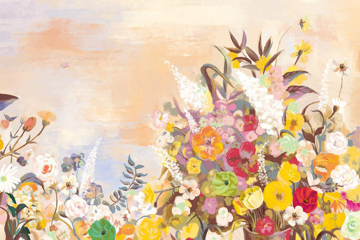 Papier peint mural vintage pastel floral jardin