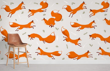 Playful Orange Foxes Kids Room Mural Wallpaper