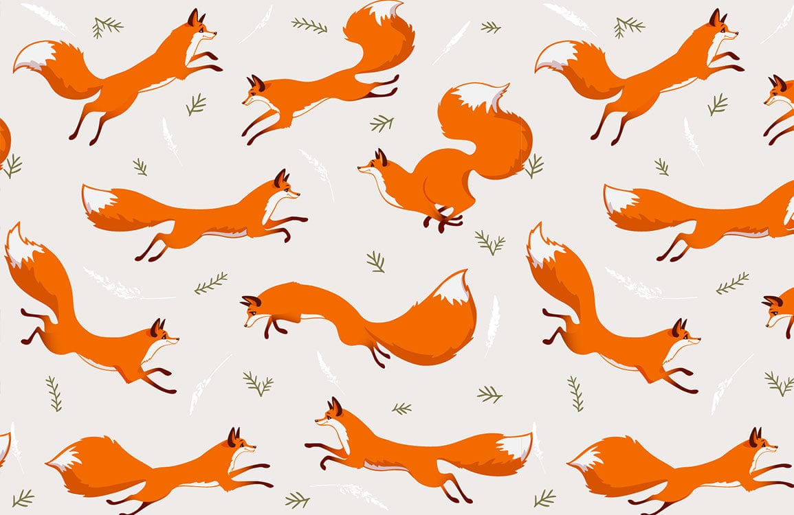Playful Orange Foxes Kids Room Mural Wallpaper