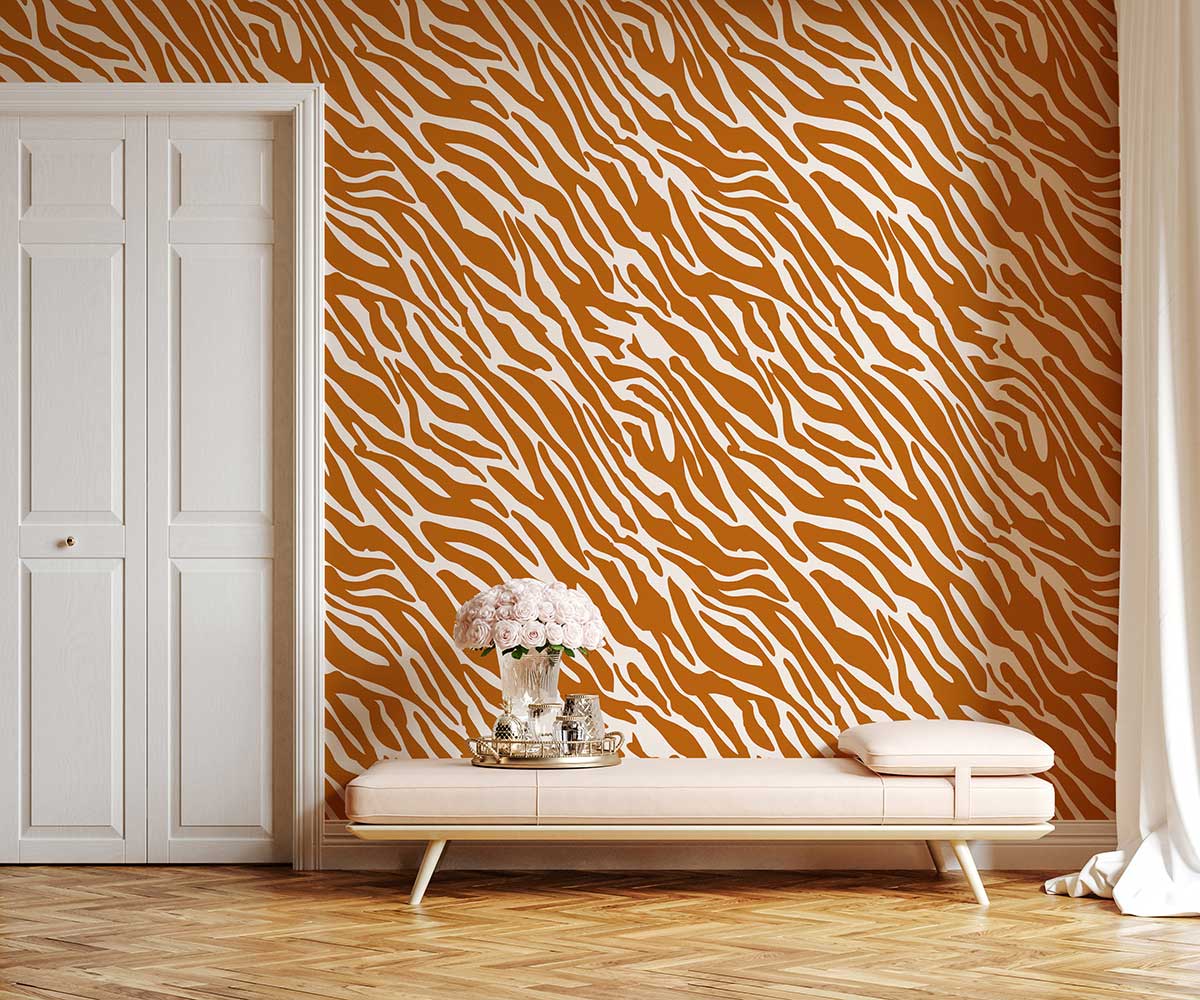For the decoration of the hallway, an orange fur animal skin wallpaper mural