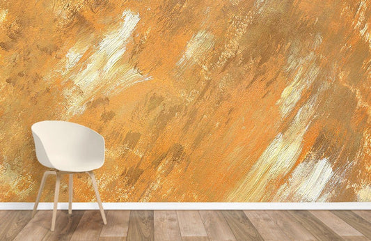 Abstract Brushstroke Orange Gold Mural Wallpaper