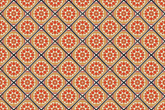 circle flowers in orange red vectors and illusions mural for home decorating